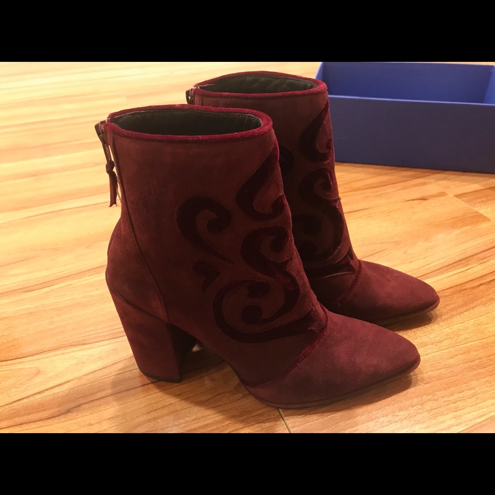 Stuart Weitzman Suede Block Heel Bordx Bootie - image 7